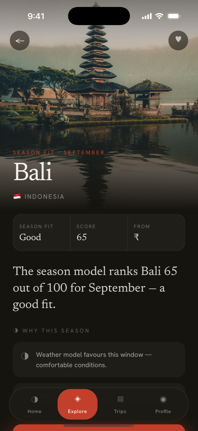 A destination page inside the Seazly app