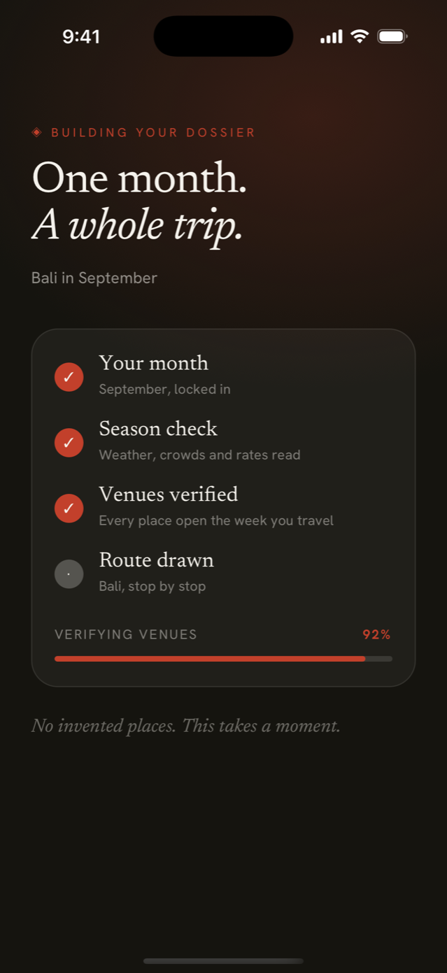 Dossier build progress — venues verified